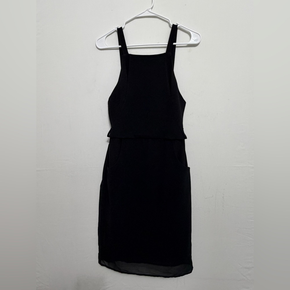 Finders Keepers women’s Size S Black Midi Dress Sleeveless Layered Pockets(E52)✨